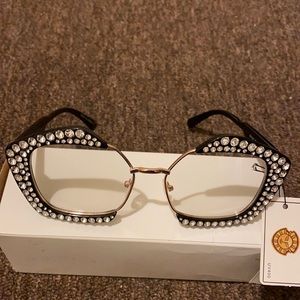 Black, gold and rhinestone statement sunglasses